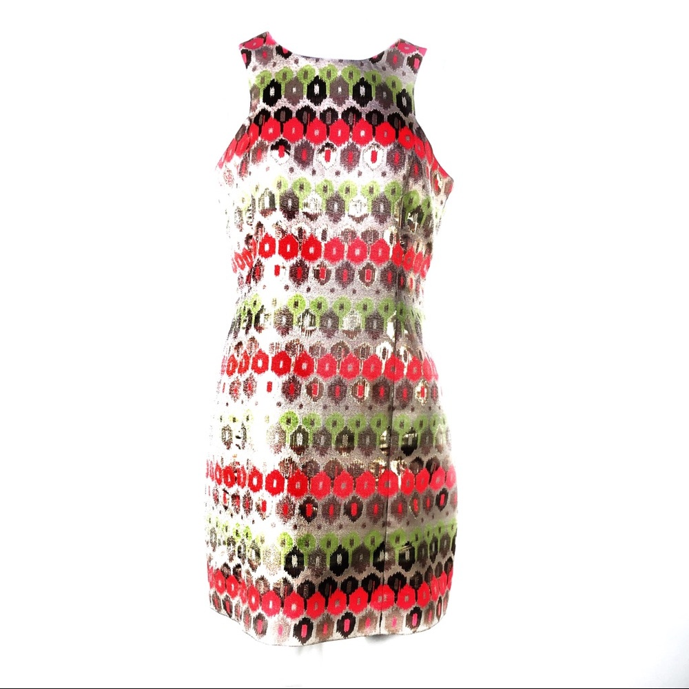 Britt Ryan Sleeveless Metallic Gold Aztec Dress